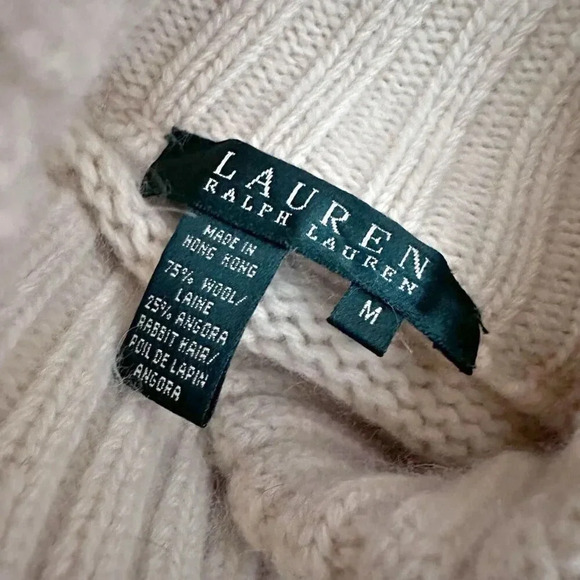 LAUREN RALPH | Sweater Cream ivory Cardigan Longline Knit Wool Angora | Medium - Picture 8 of 8